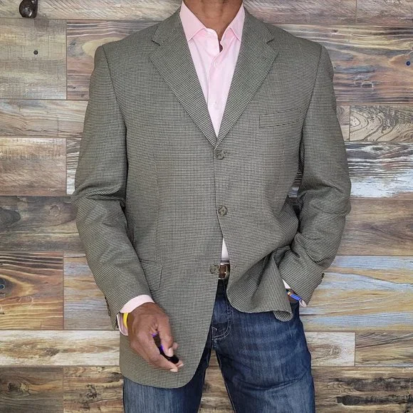 Joseph Abboud USA 100% Wool Beige Birdseye Blazer Sport Jacket Size 40R
